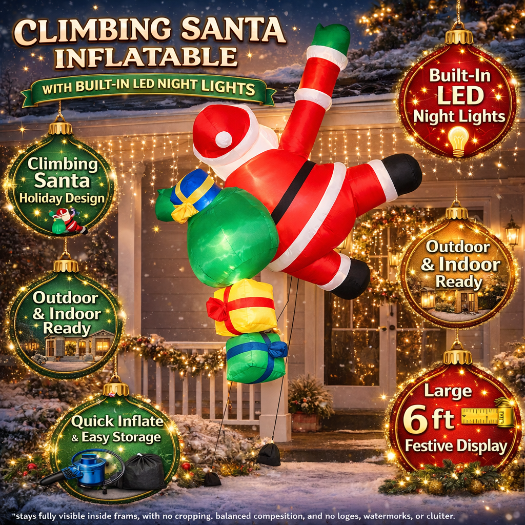 Inflatable Climbing Santa with LED Lights – Outdoor Christmas Decoration