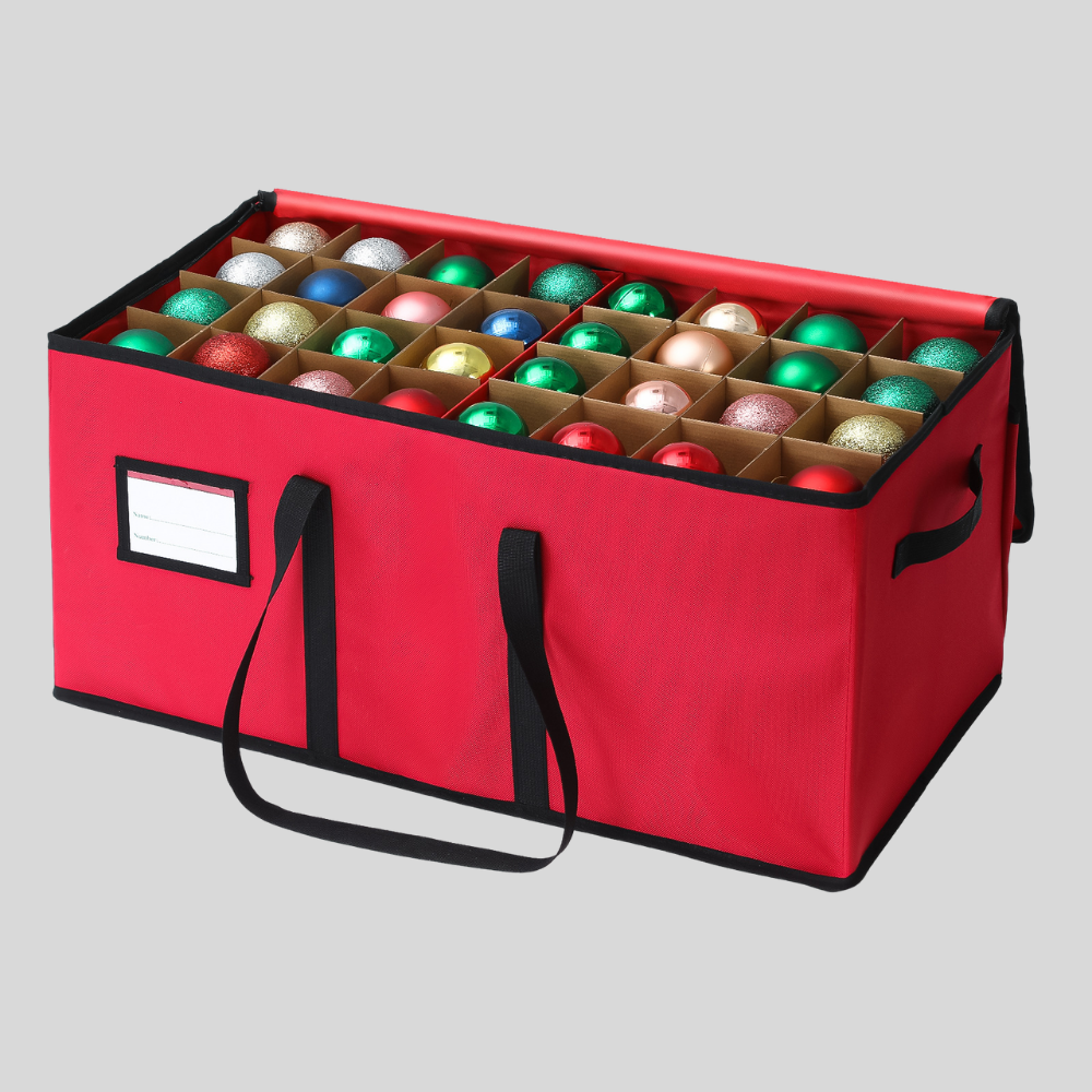 Christmas Ornament Storage Box with Adjustable Dividers and Viewing Window