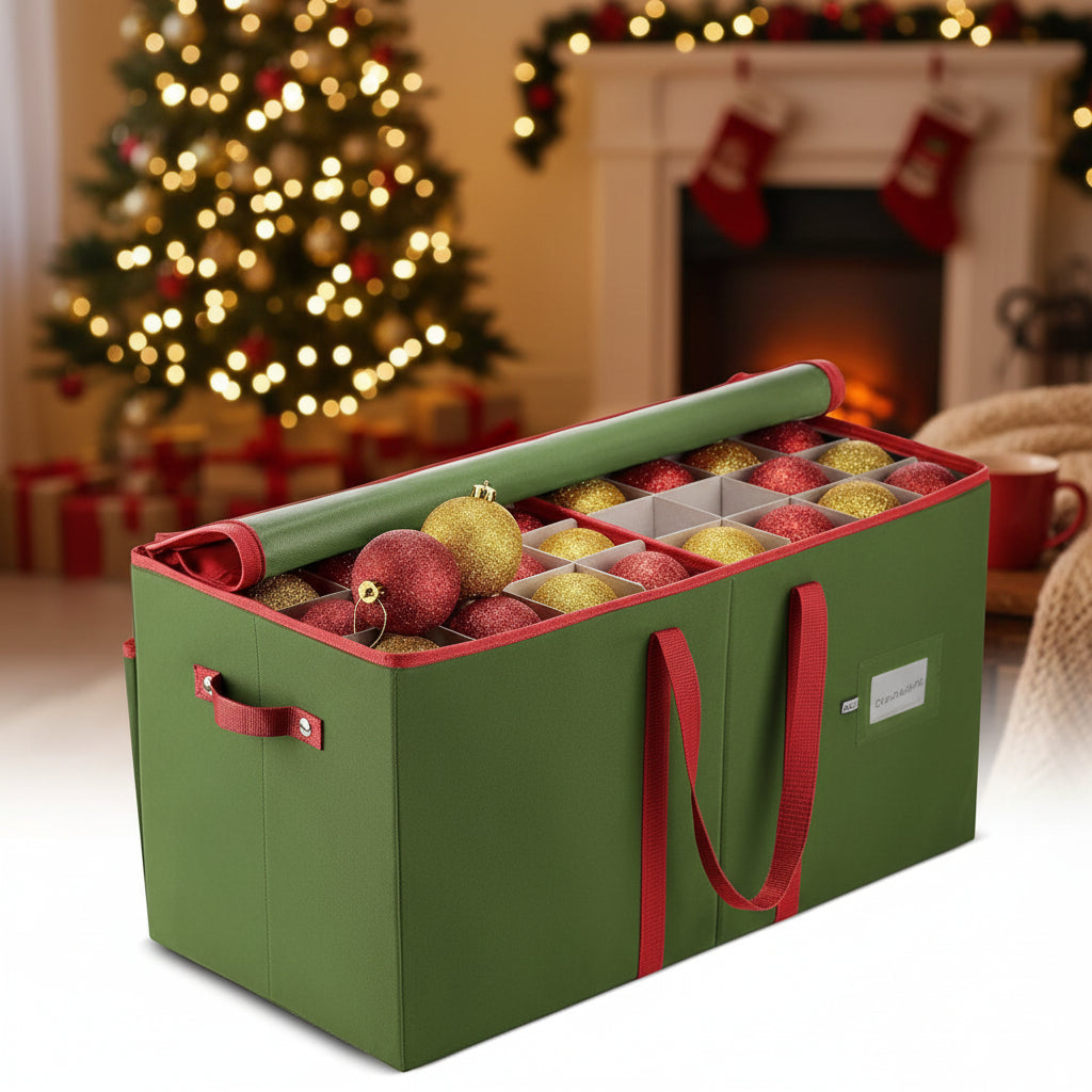 Christmas Ornament Storage Box with Dividers – 54 to 128 Ornaments