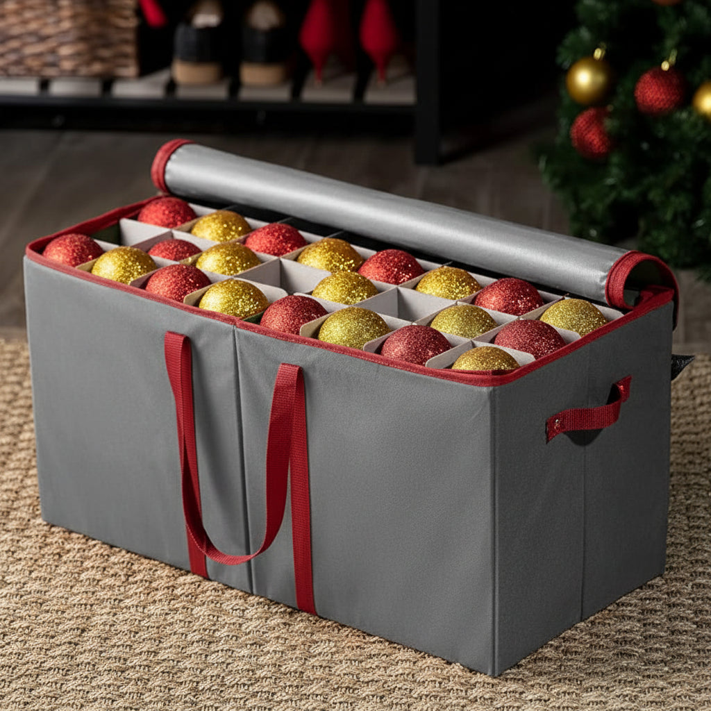 Christmas Ornament Storage Box with Dividers – 54 to 128 Ornaments