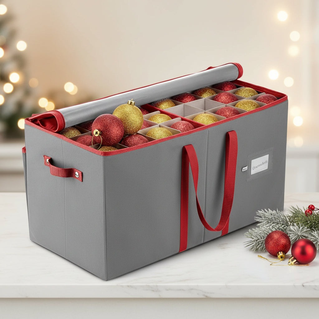 Christmas Ornament Storage Box with Dividers – 54 to 128 Ornaments