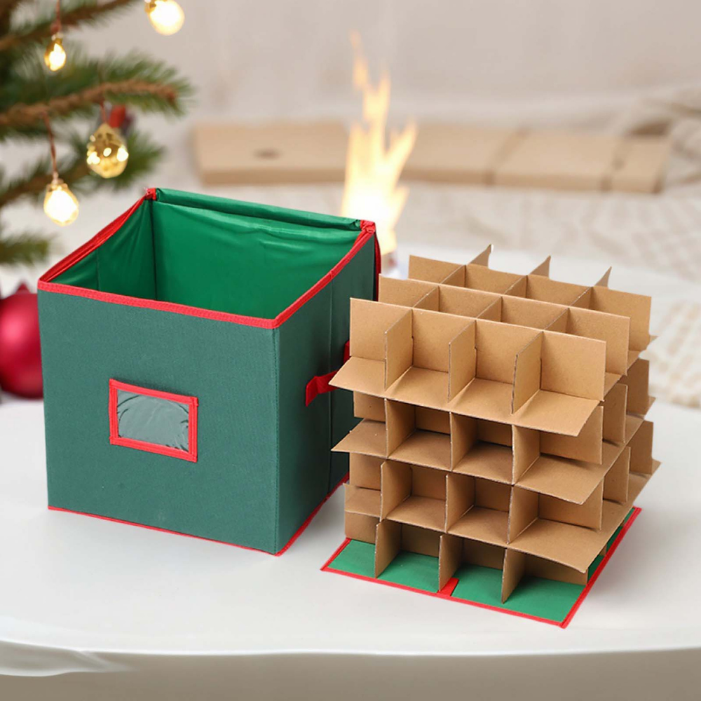 Christmas Ornament Storage Box with Adjustable Dividers and Viewing Window