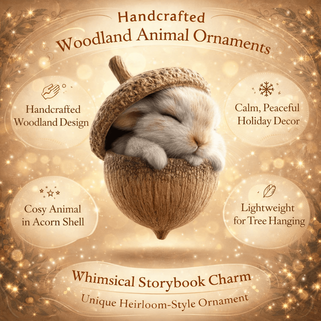 Woodland Animal Acorn Christmas Tree Ornaments – Handcrafted Plush