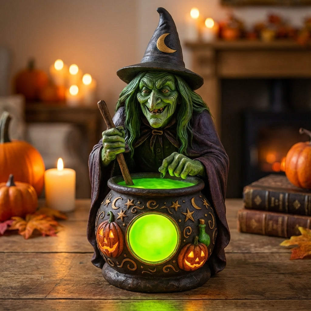 USB-Powered Green LED Cauldron Figurine