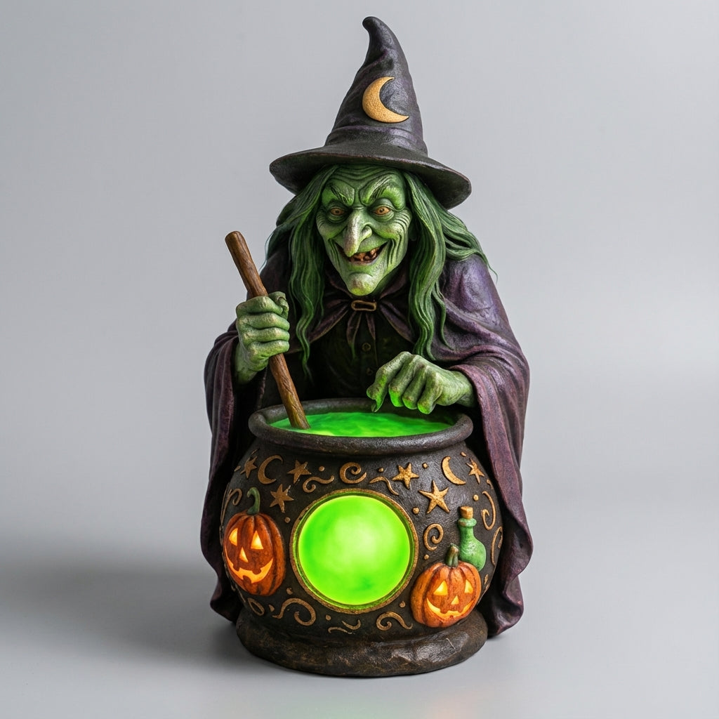 USB-Powered Green LED Cauldron Figurine