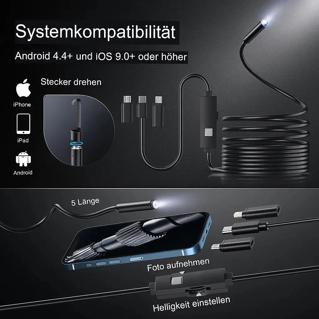 HD Endoscope Camera – Plug &amp; Play Inspection for Pipes &amp; Walls
