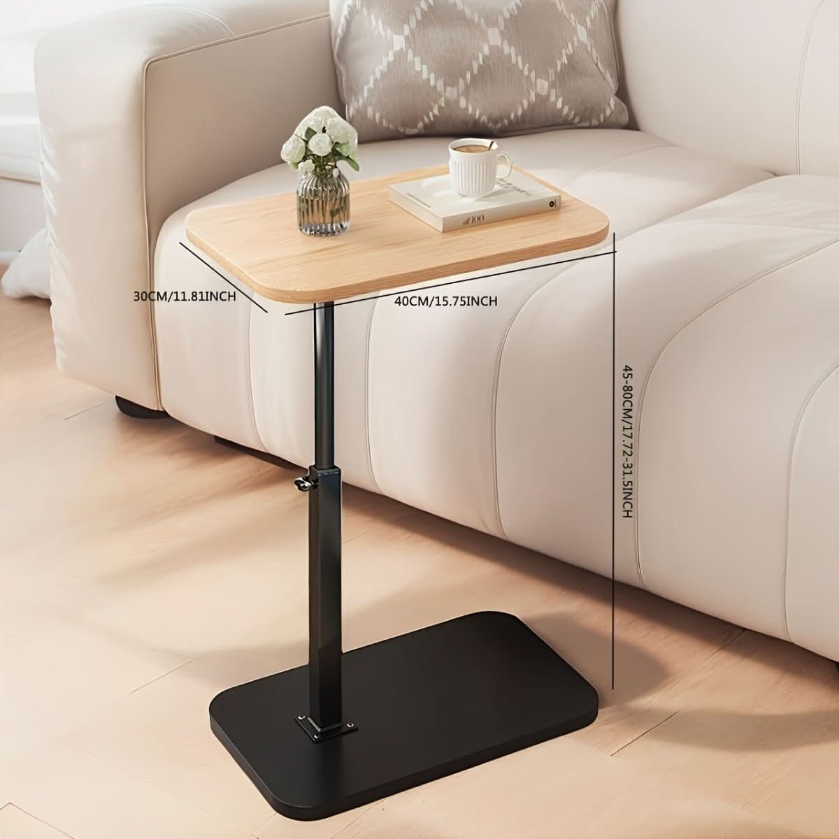 Height-Adjustable Side Table – Wood Top, Metal Frame & Bedroom-Ready