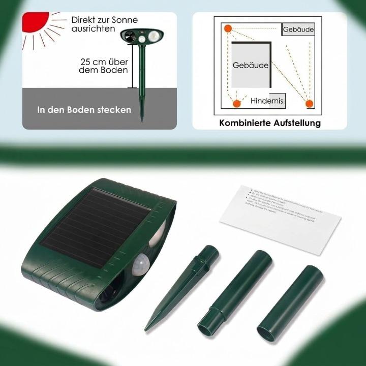 Solar Ultrasonic Animal Repeller – 110° PIR Sensor, IP44 & 13-40kHz Frequency