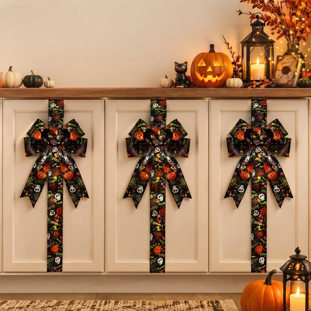 Light-Up Halloween Door Wreath with Pumpkin Design