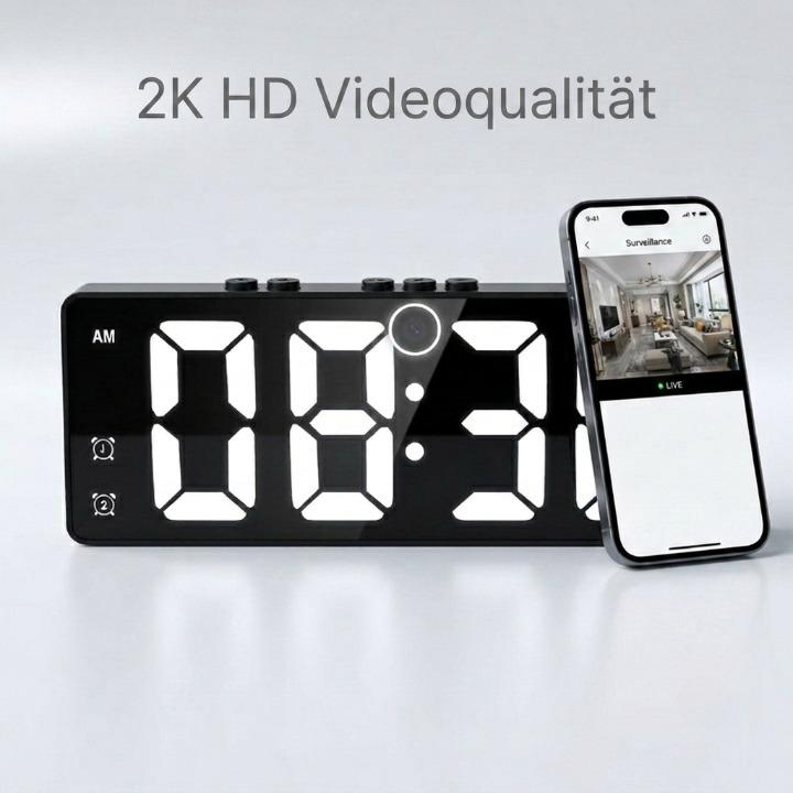 Digital Alarm Clock with 2K Security Camera – HD, Motion Detection & Wi-Fi