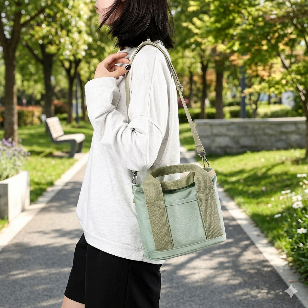 Japanese-Inspired Canvas Tote Bag – Inner Pockets, Lightweight & Reusable