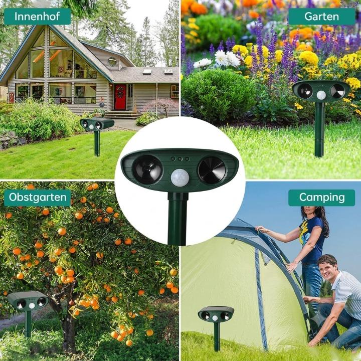 Solar Ultrasonic Animal Repeller – 110° PIR Sensor, IP44 & 13-40kHz Frequency