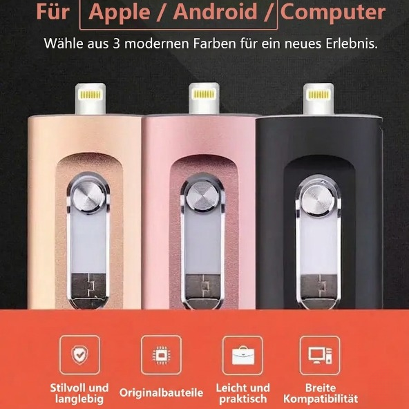3-in-1 USB Flash Drive – Compatible with iPhone Android & PC Storage