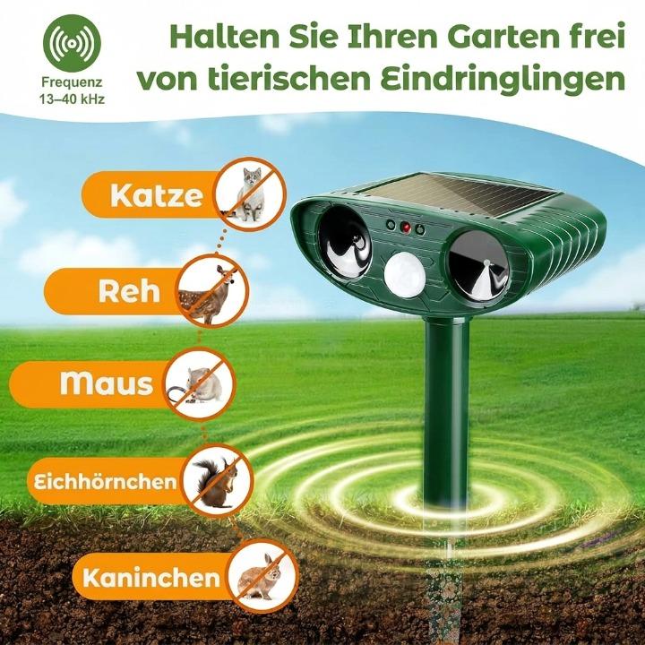 Solar Ultrasonic Animal Repeller – 110° PIR Sensor, IP44 & 13-40kHz Frequency