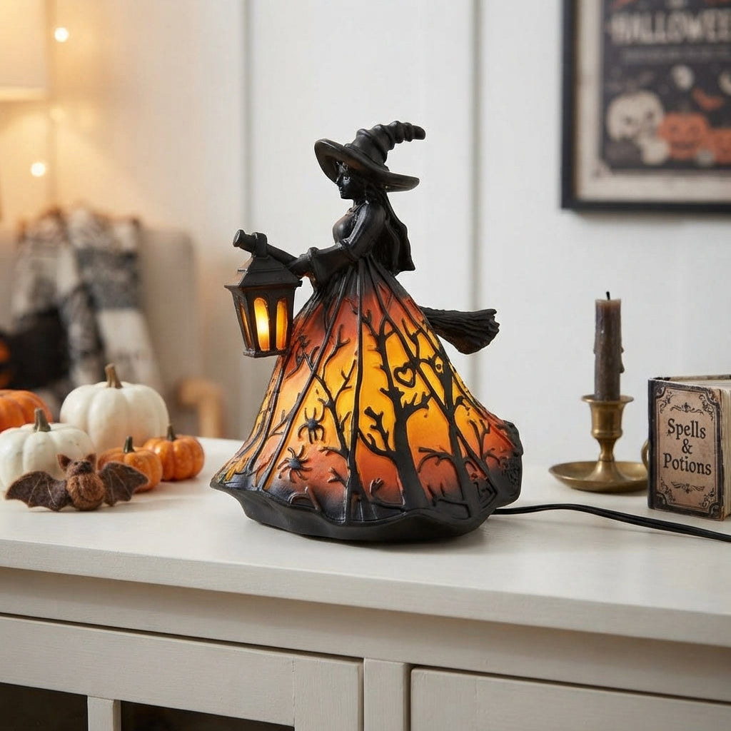 Witch Lantern Halloween Decor Lamp with Warm Light