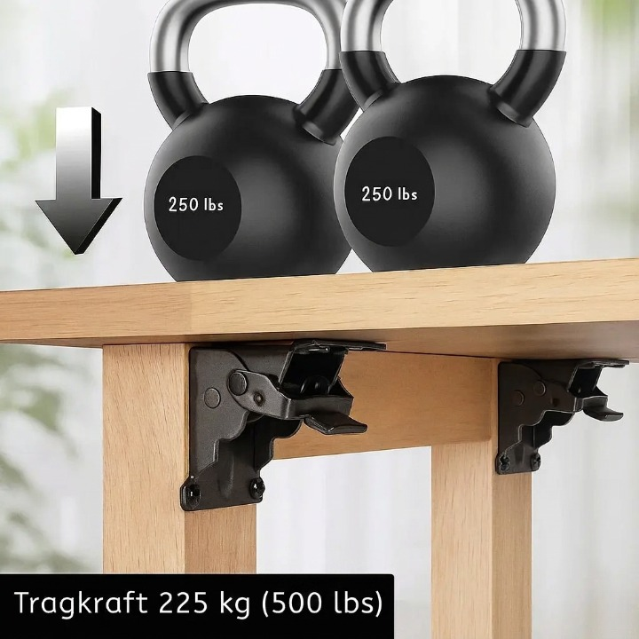 Auto-Lock Folding Bracket 90° 2-Pack – 225kg Rated & Self-Locking Design