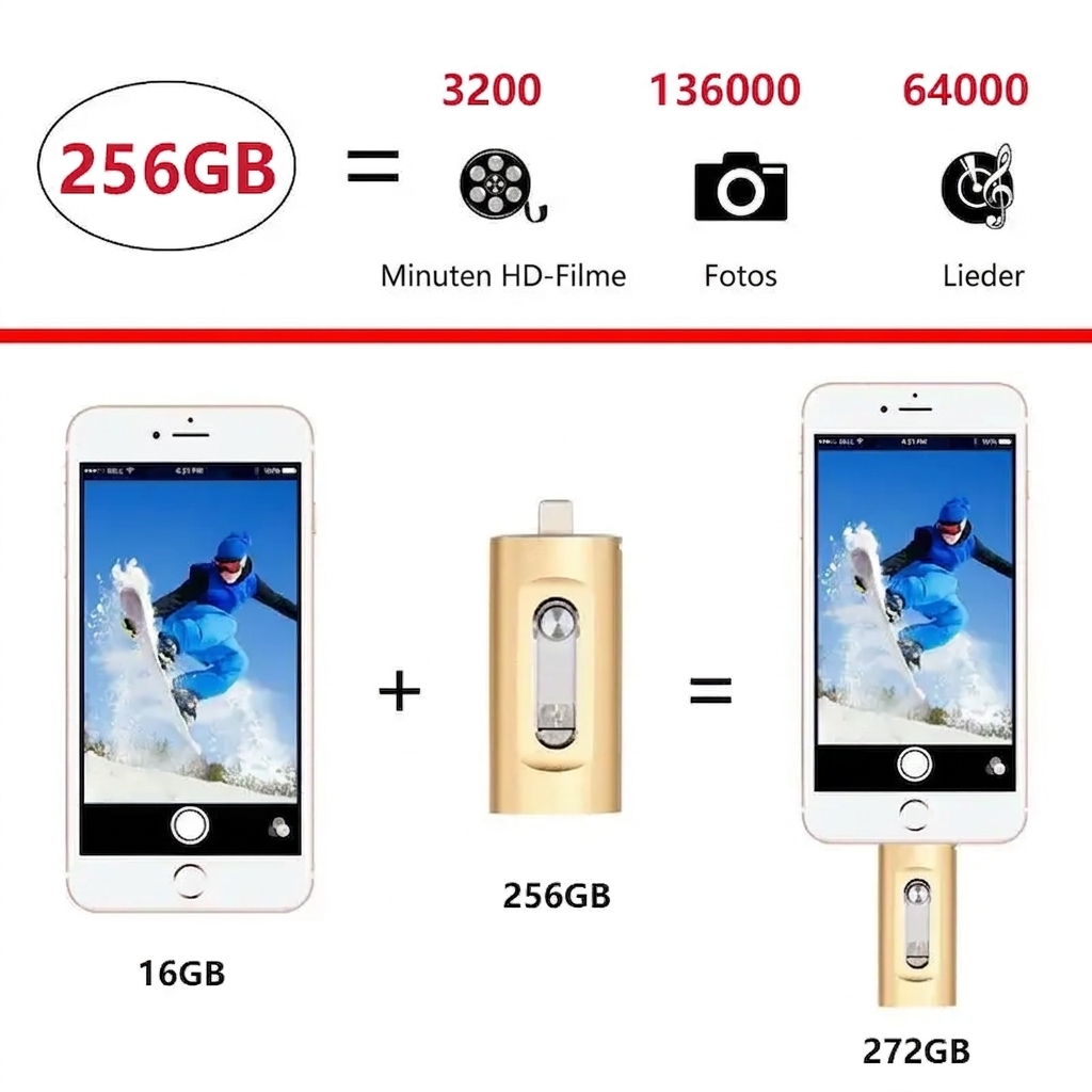 3-in-1 USB Flash Drive – Compatible with iPhone Android & PC Storage