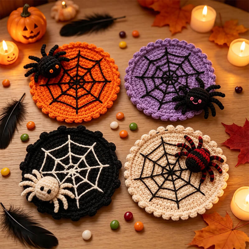 Crochet Spider Web Coaster Set