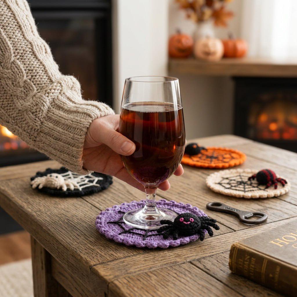 Crochet Spider Web Coaster Set