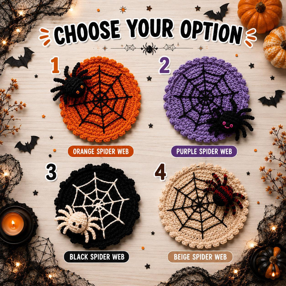 Crochet Spider Web Coaster Set