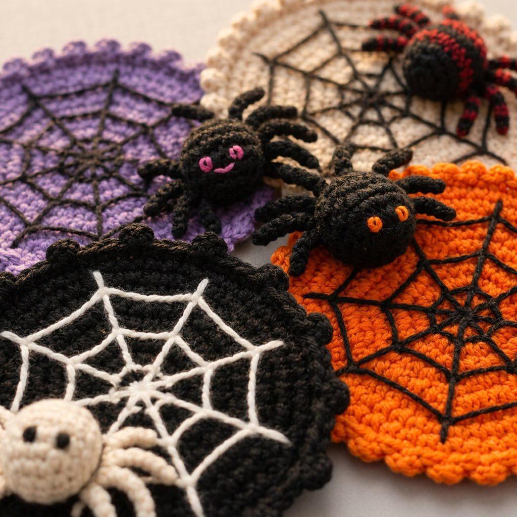 Crochet Spider Web Coaster Set