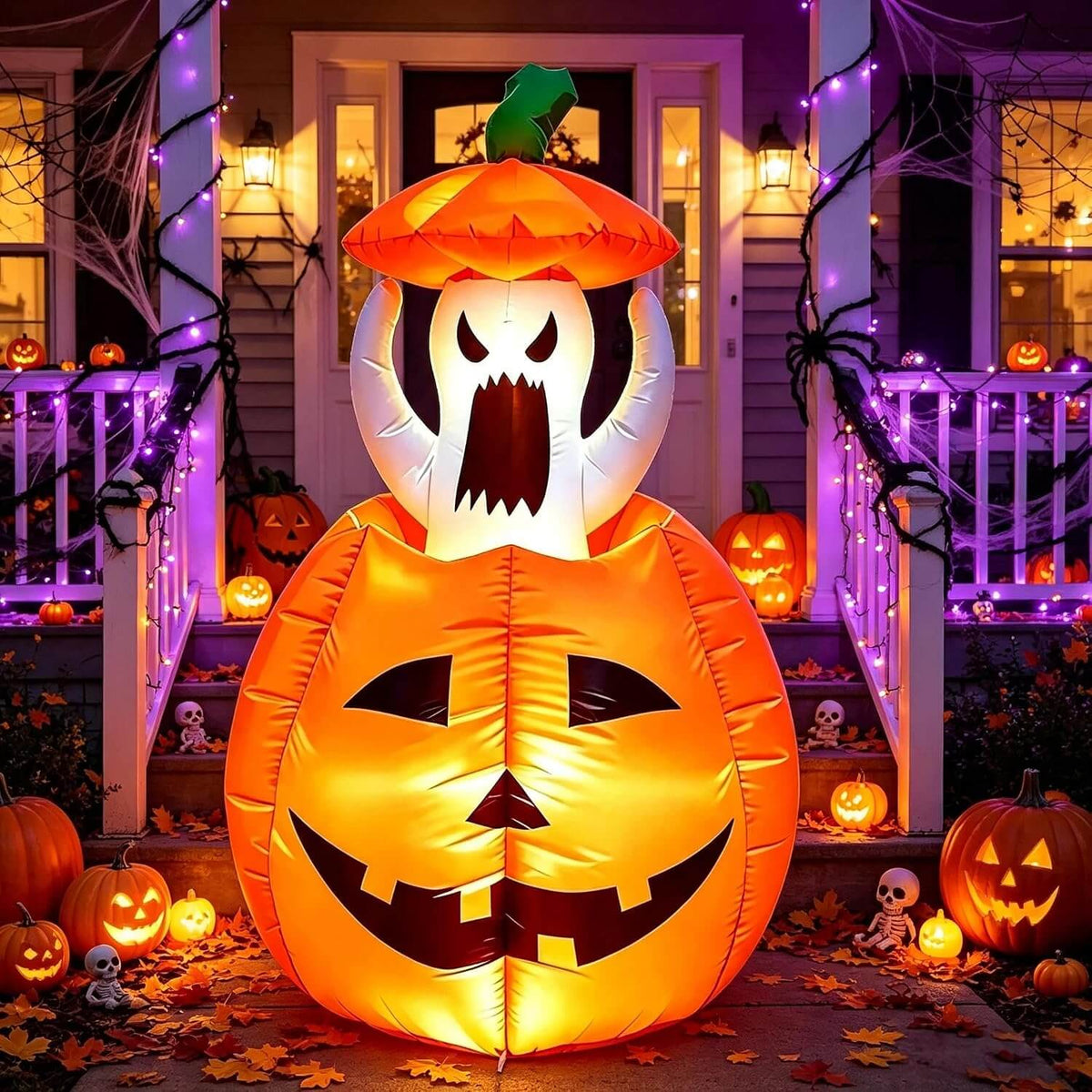 Animated LED Ghost and Pumpkin Inflatable