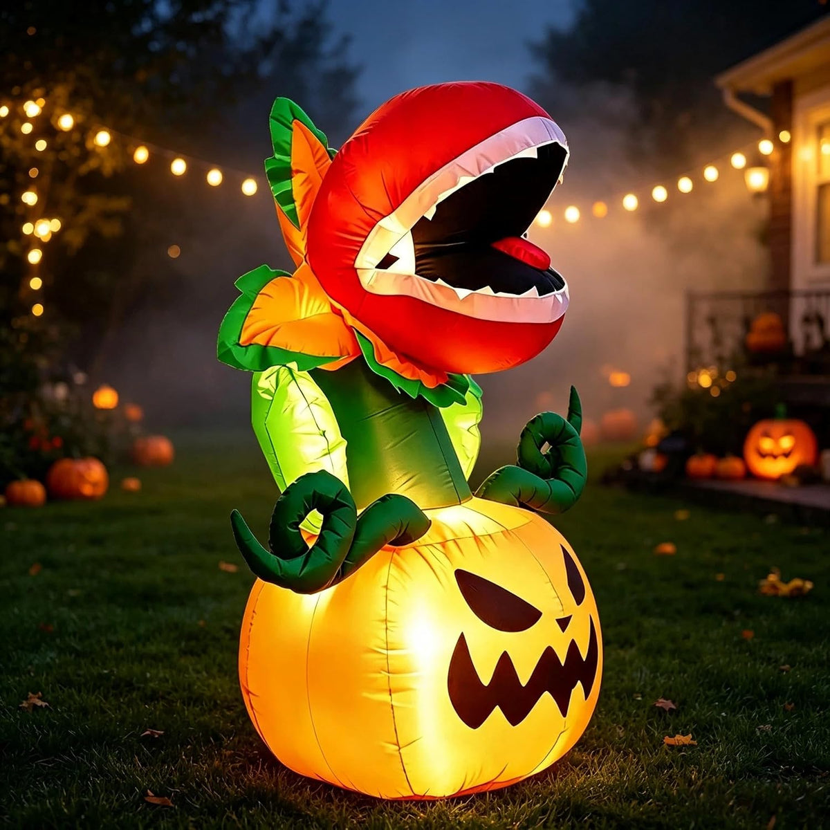 Lighted Carnivorous Plant and Pumpkin Inflatable