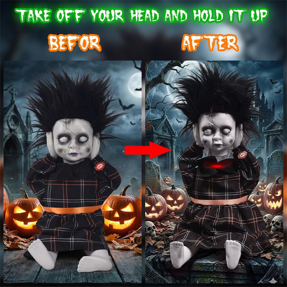 Animated Head-Lifting Horror Doll