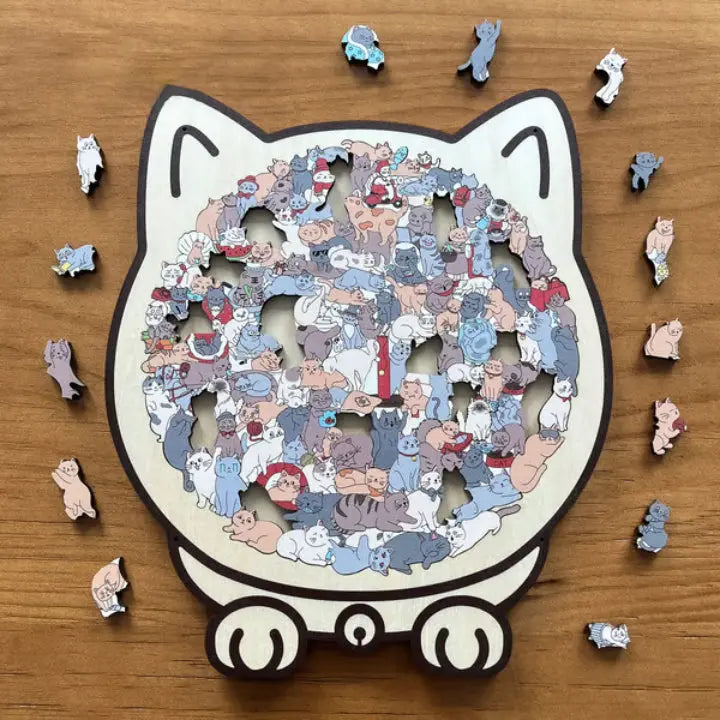 Wooden Cat Puzzle – 3D Shape Sorter, Educational & Gift for Kids