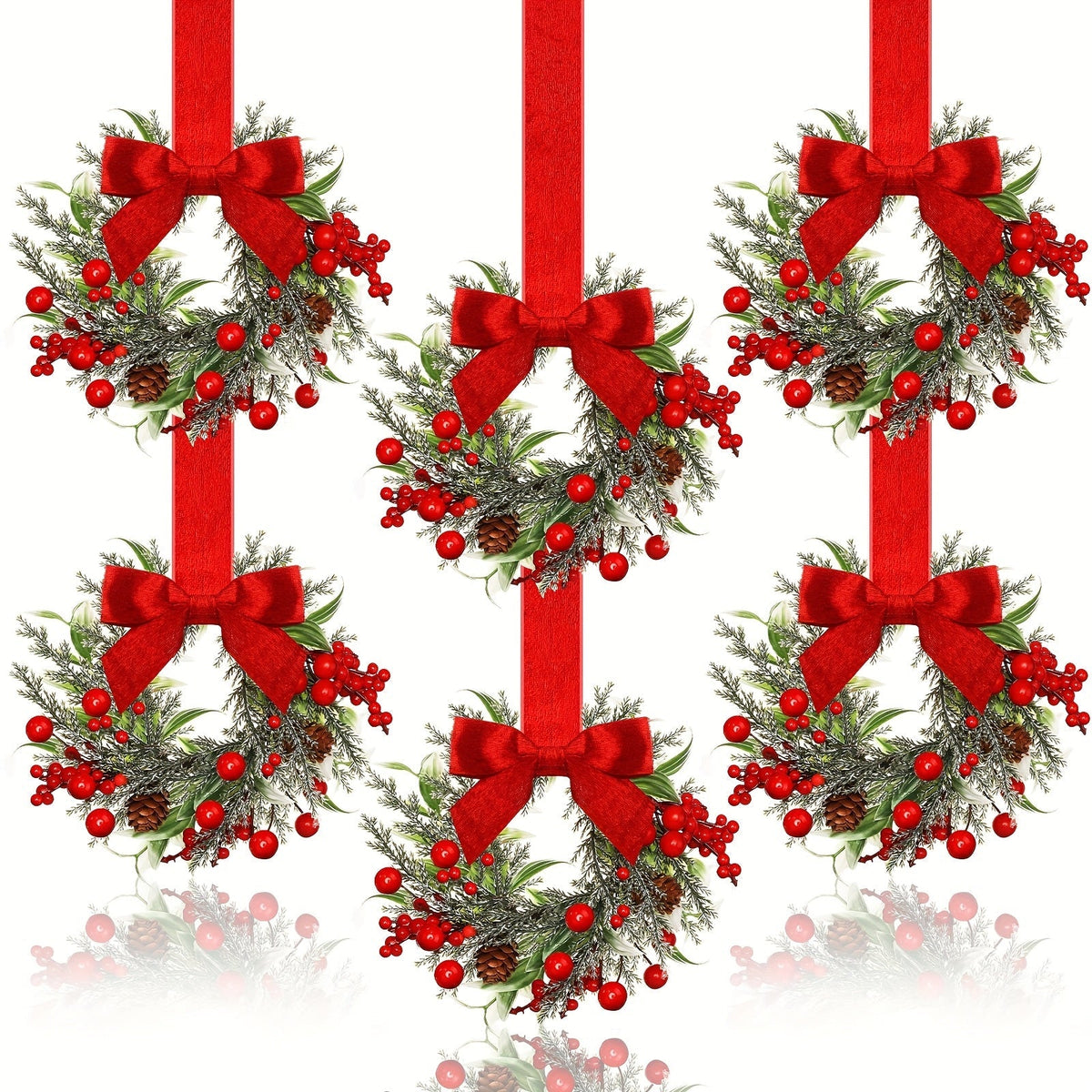 Christmas Wreath with Red Bow and Pinecones – Hanging Holiday Decor