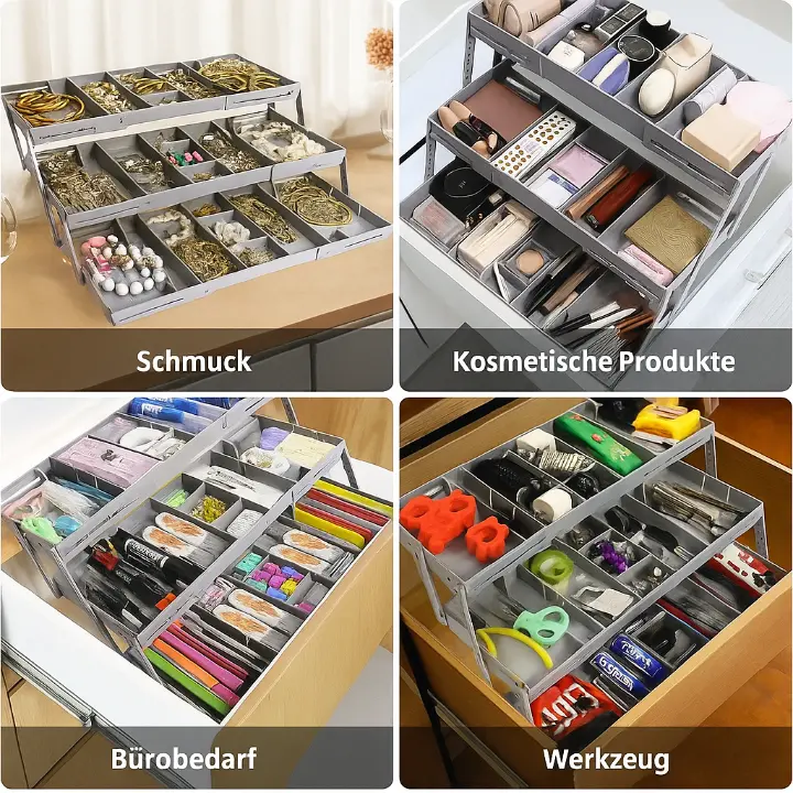 Expandable Drawer Organizer - 3-Tier Adjustable Space-Saving Tray for Kitchen