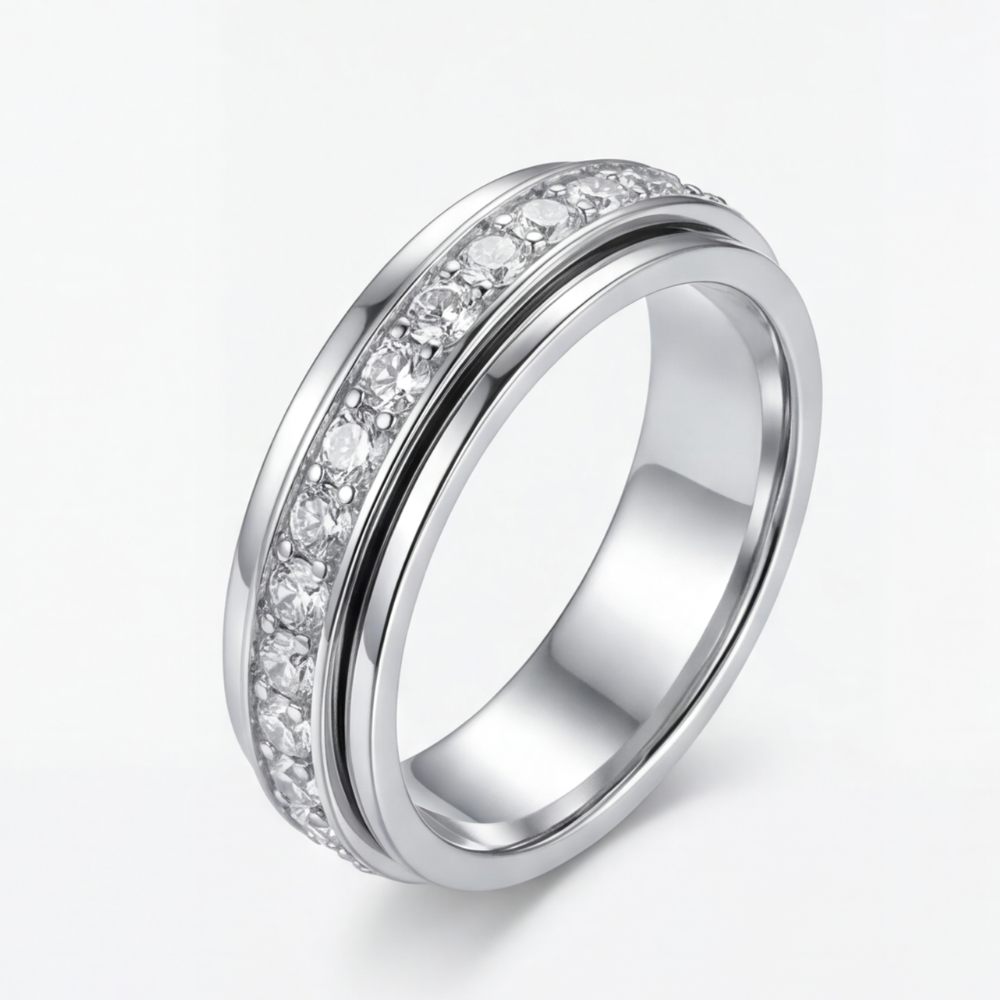 Zirconia Spinning Ring – Anti-Anxiety Rotating Band, Crystal & Elegant