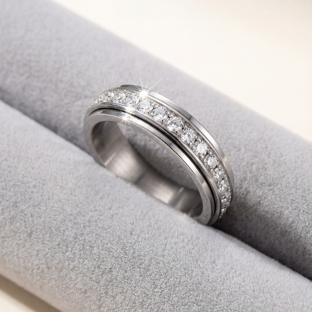 Zirconia Spinning Ring – Anti-Anxiety Rotating Band, Crystal & Elegant