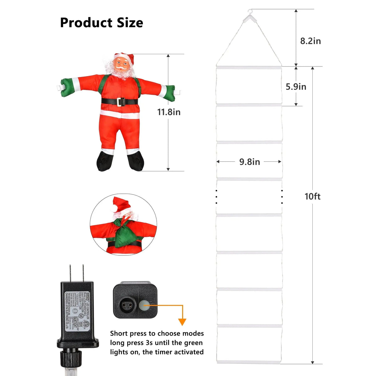 Climbing Santa with LED Ladder – Outdoor Christmas Balcony Decoration