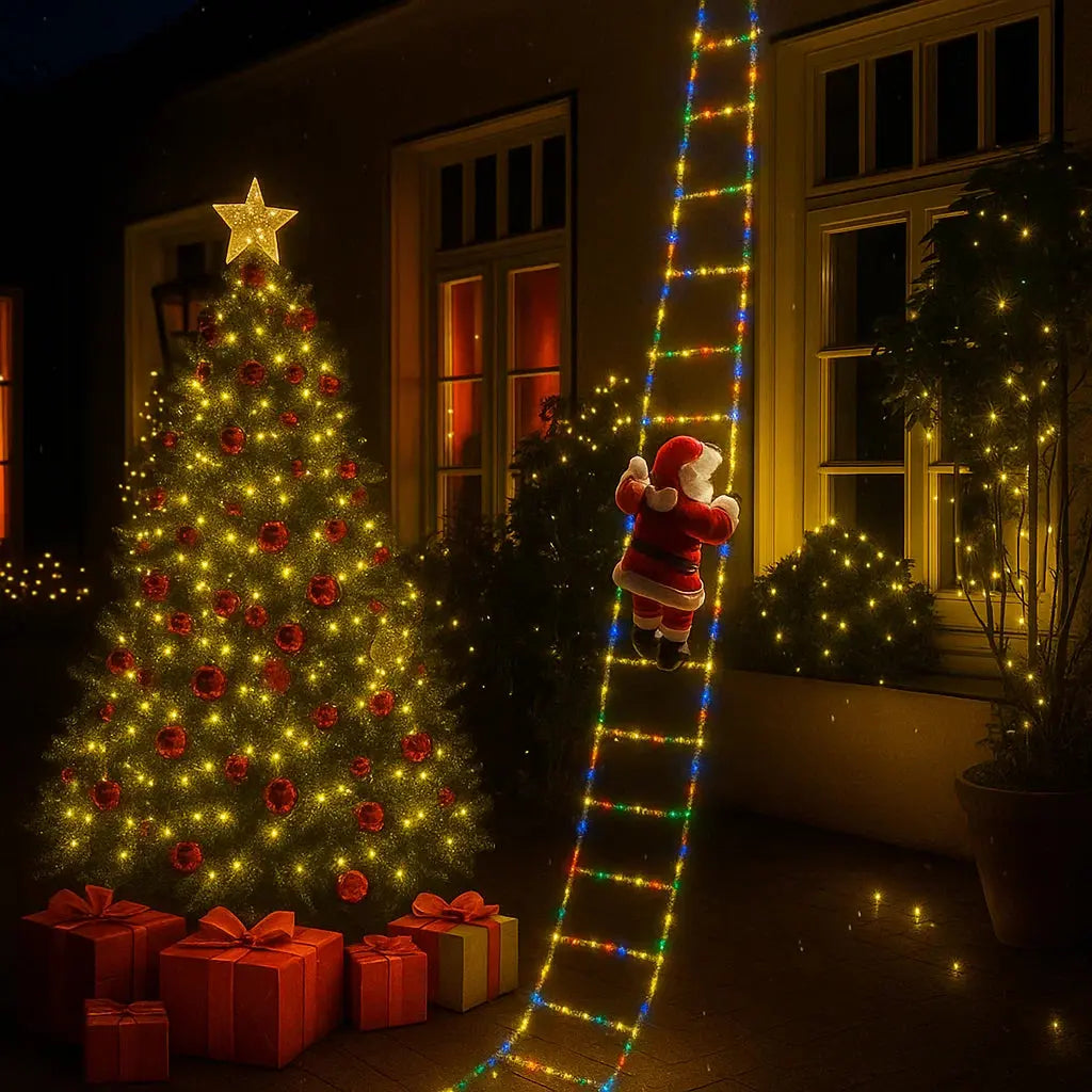 Climbing Santa with LED Ladder – Outdoor Christmas Balcony Decoration