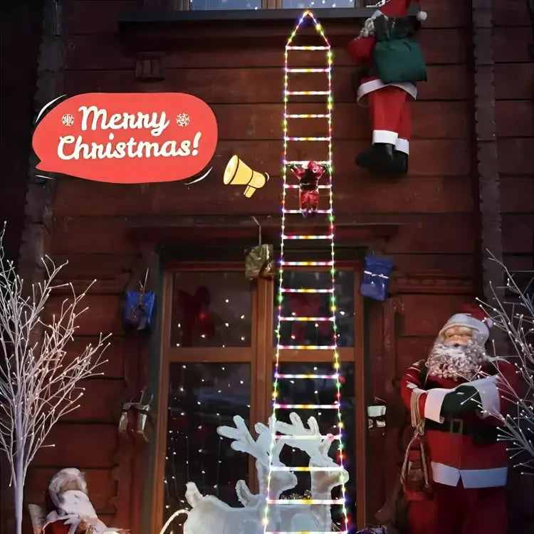 Climbing Santa with LED Ladder – Outdoor Christmas Balcony Decoration