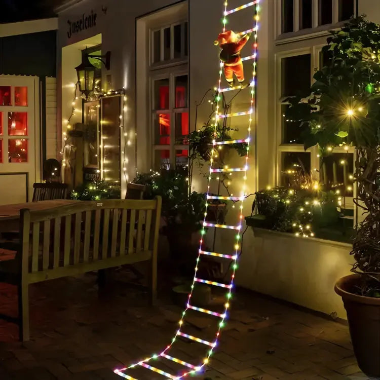 Climbing Santa with LED Ladder – Outdoor Christmas Balcony Decoration