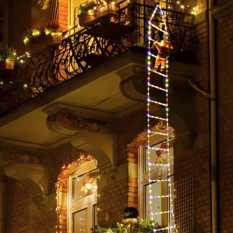Climbing Santa with LED Ladder – Outdoor Christmas Balcony Decoration