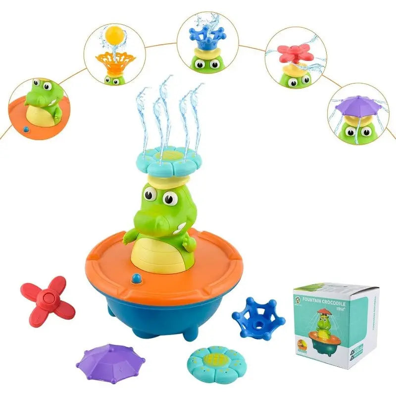 LED Bath Fountain Crocodile - Swappable Attachments & Color Light Effects