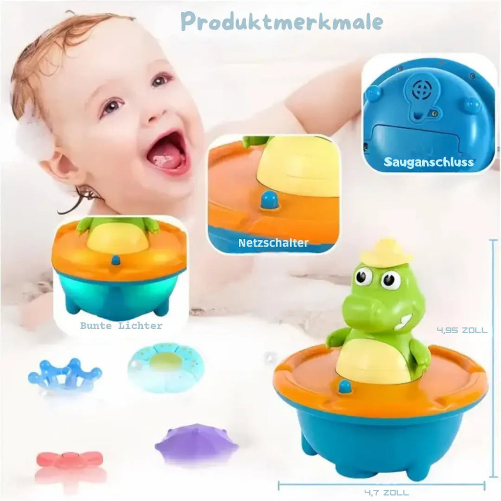 LED Bath Fountain Crocodile - Swappable Attachments & Color Light Effects