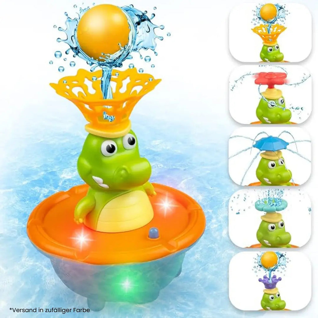 LED Bath Fountain Crocodile - Swappable Attachments & Color Light Effects
