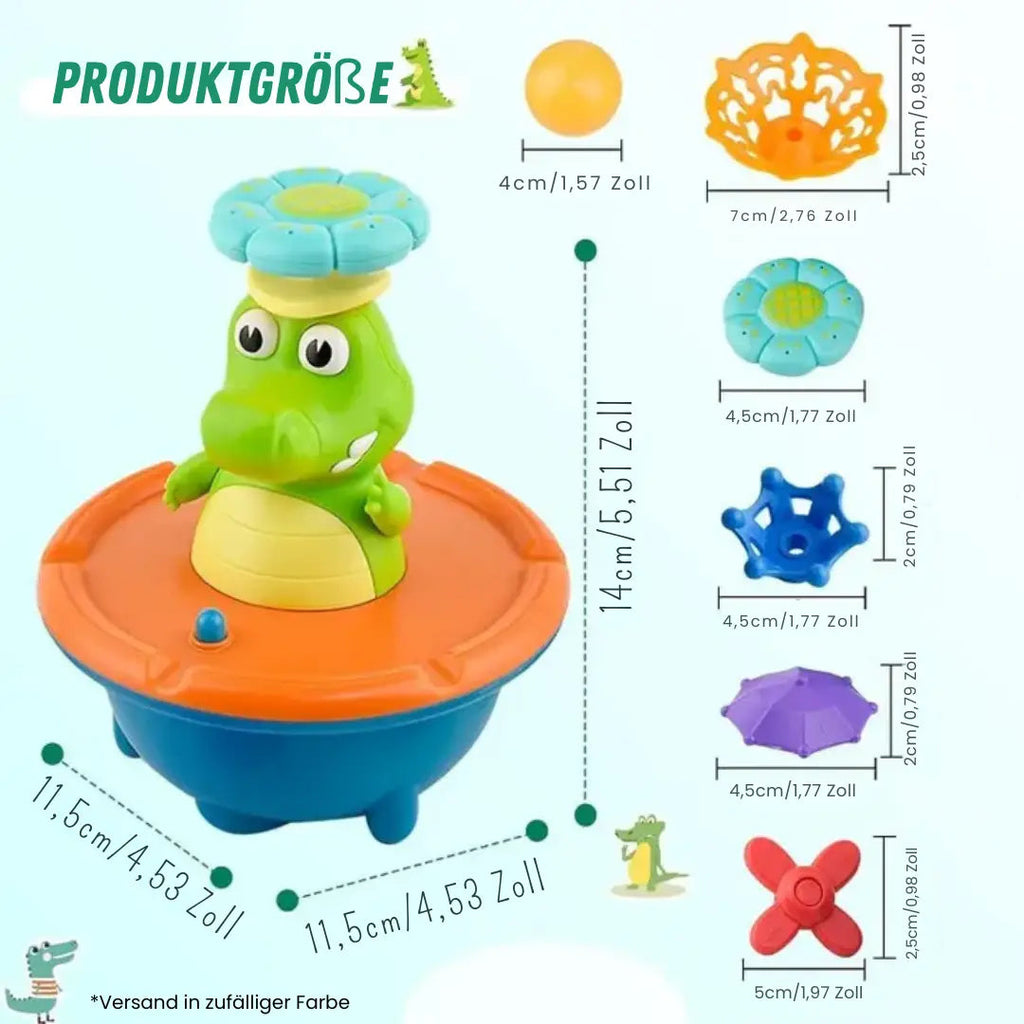 LED Bath Fountain Crocodile - Swappable Attachments & Color Light Effects