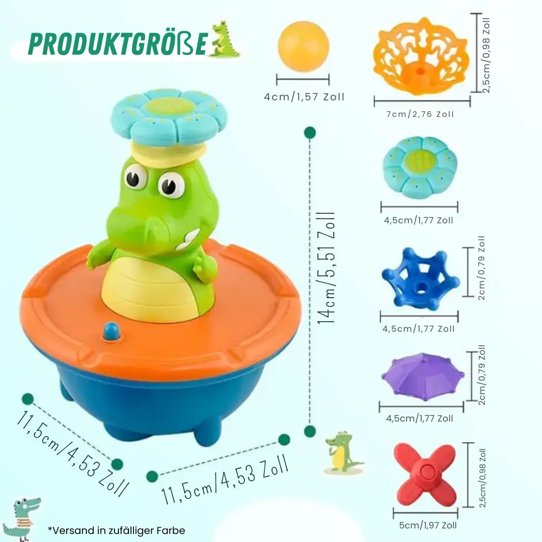 LED Bath Fountain Crocodile - Swappable Attachments & Color Light Effects