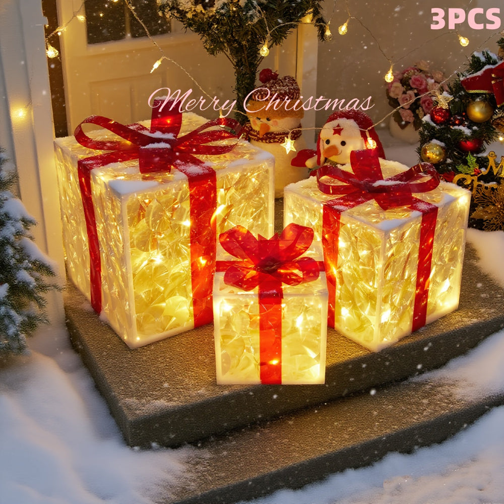 Lighted Christmas Gift Box Set of 3 with LED Illumination