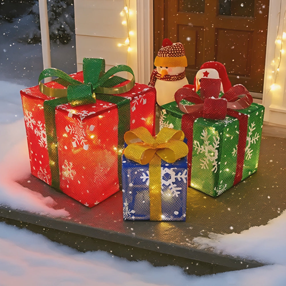 Lighted Christmas Gift Box Set of 3 with LED Illumination