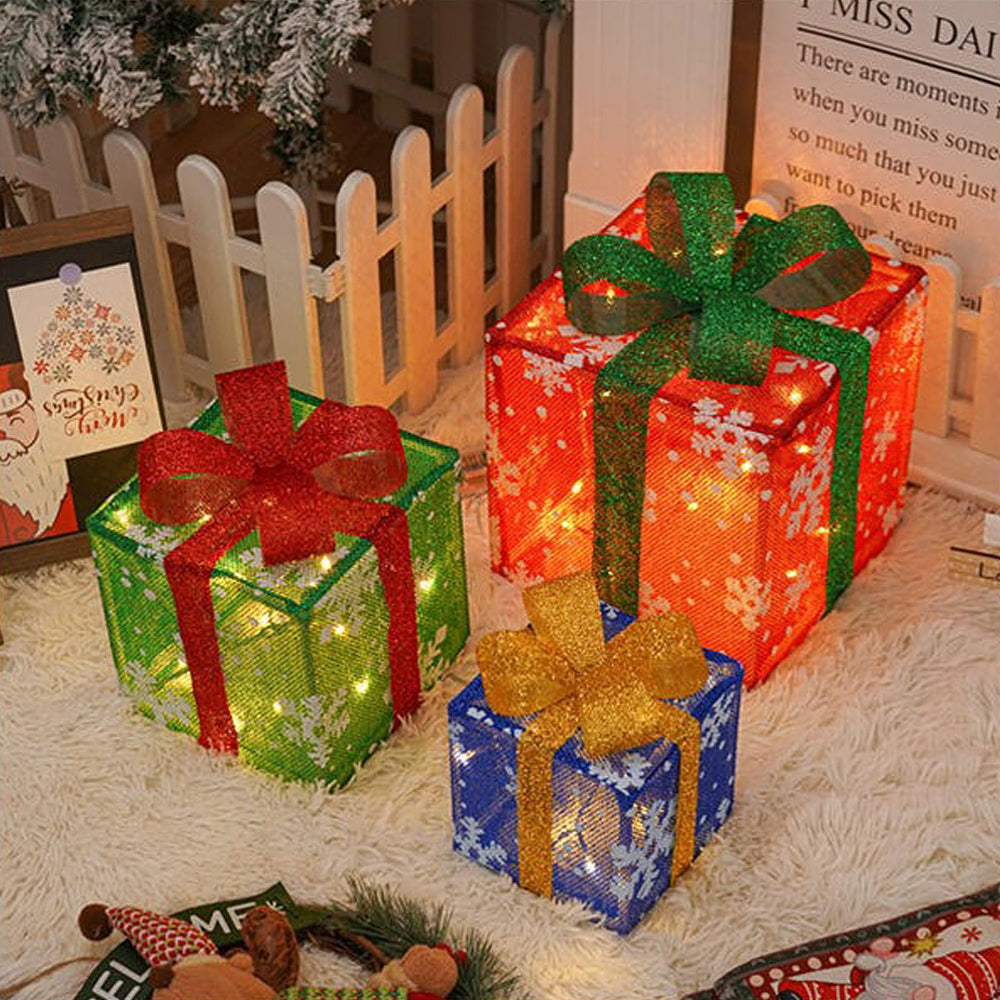 Lighted Christmas Gift Box Set of 3 with LED Illumination