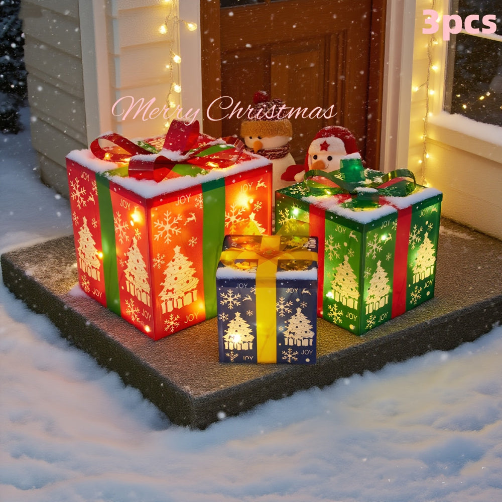 Lighted Christmas Gift Box Set of 3 with LED Illumination