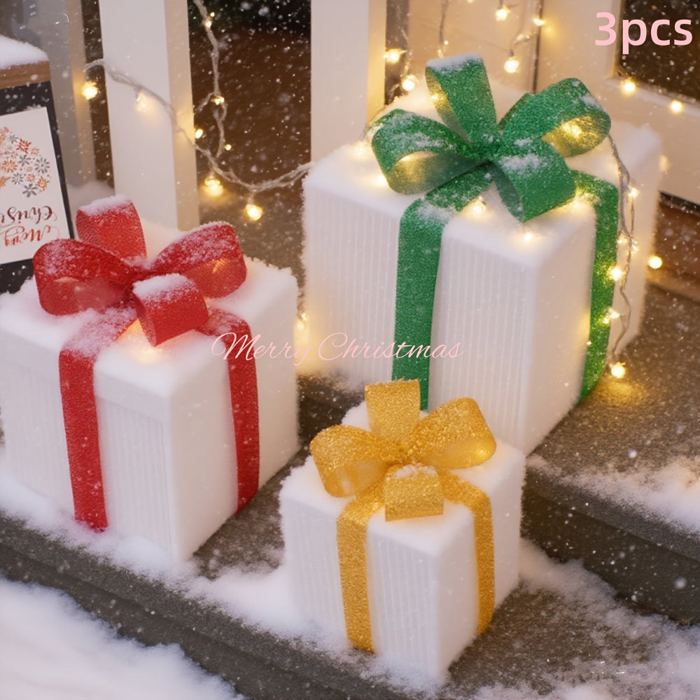 Lighted Christmas Gift Box Set of 3 with LED Illumination