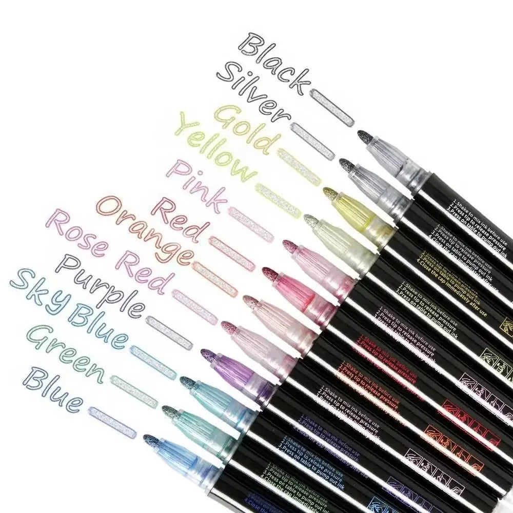 Metallic Marker Set – Works on Any Surface, 12 Colors & Permanent Ink