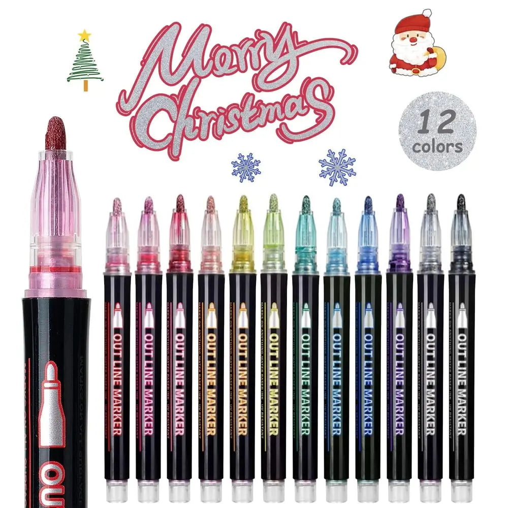 Metallic Marker Set – Works on Any Surface, 12 Colors & Permanent Ink